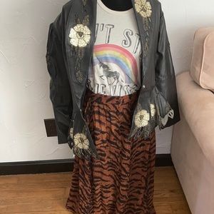 Tiger print boho maxi skirt with front buttons